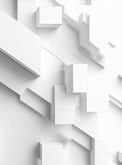 Abstract white geometric shapes, layered and overlapping, creating depth and texture