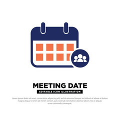 Meeting Date Icon. Calendar with Group or People Symbol Representing Team Meetings. Editable Vector.