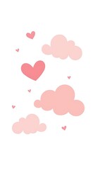 Soft pastel clouds with scattered floating pink hearts at dusk