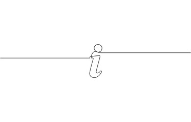 Info icon drawn with one line. Black outline of the letter "i" in a circle, One line drawing background. Vector illustration. Linear information background.