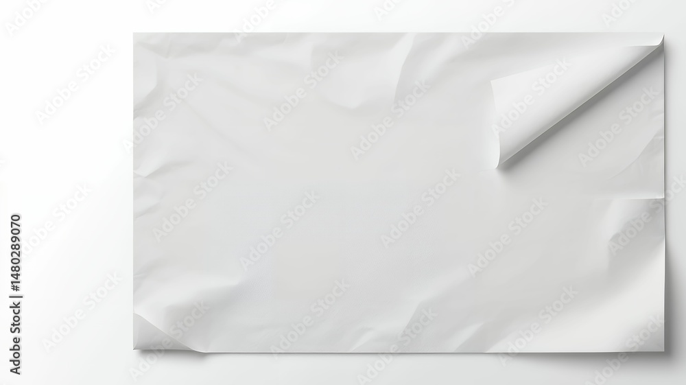 Poster a textured white paper sheet with a folded corner creating a sense of unveiling and blankness.