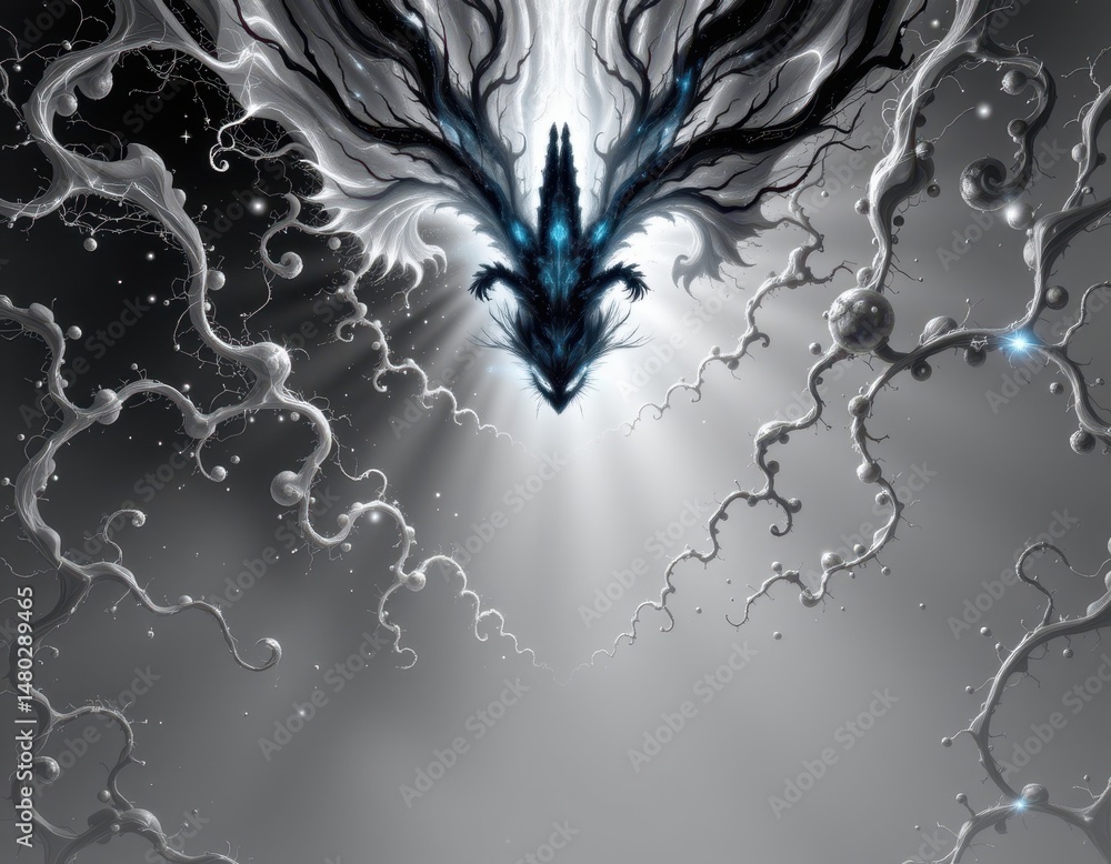 Poster imagine a mesmerizing digital abstract fractal background, born from the depths of a puters calculat