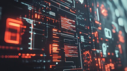 Futuristic Digital Technology Background with Red and Black Elements