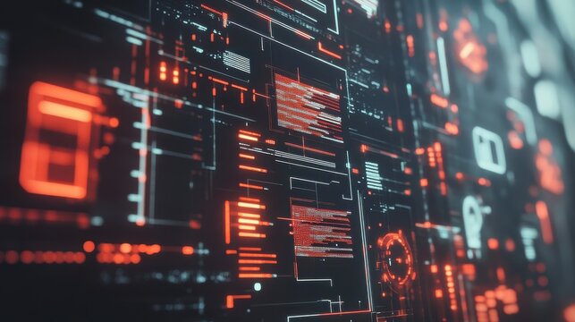 Futuristic Digital Technology Background with Red and Black Elements