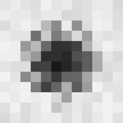 Pixel cluster censorship pattern blur. Abstract digital noise mimicking AI blocking zone, neural signal distortion or suppressed content area. Scientific grayscale feel. Vector illustration.