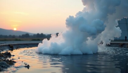 Obraz premium Close-up view of steam rising from cooling tower, construction, texture, air