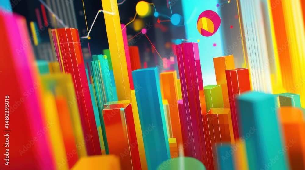 Aufkleber vibrant 3d graphs and charts with colorful abstract design