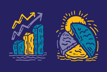 Colorful Hand-Drawn Graph and Pie Chart Illustration Design