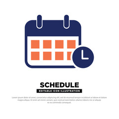 Schedule Icon. Calendar and Clock Icon Representing Schedule or Planning. Editable Vector.