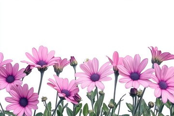 Obraz premium Pink daisy flowers isolated on white background for greeting cards, invitations, and website headers.