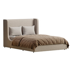 Naklejka premium A bed with a brown comforter and pillows