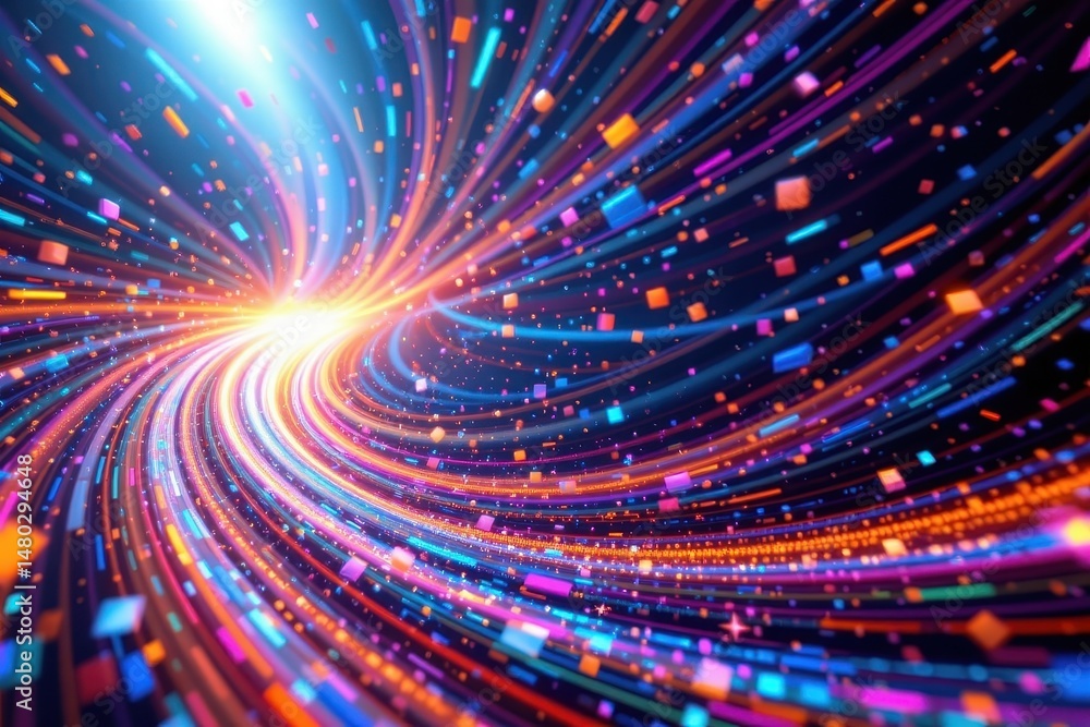 Poster imagine a mesmerizing scene where a vibrant and dynamic swirl of sparkling lines forms a dazzling ba