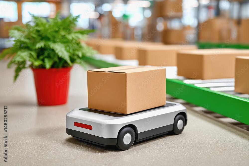 Aufkleber autonomous moving truck transporting boxes for efficient logistics in modern automated guided vehicl