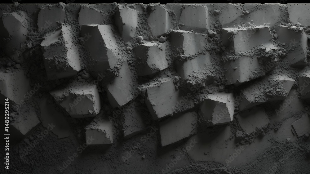 Poster monochromatic textured composition with geometric shapes and fine particulate matter detailing