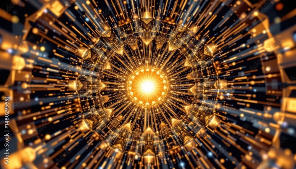 Poster imagine an abstract artwork that transports the viewer into a mesmerizing realm of geometric wonder,