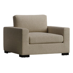 A tan chair with a white cushion