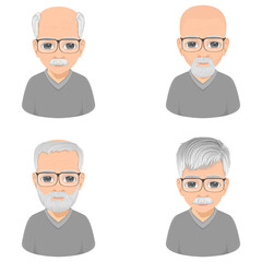 bearded and mustached old man portrait set