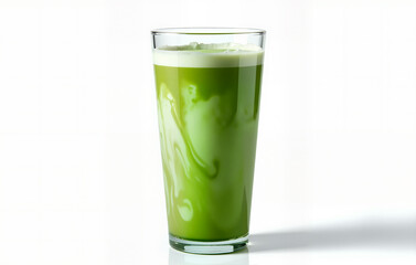 Freshly brewed matcha green tea in a tall glass