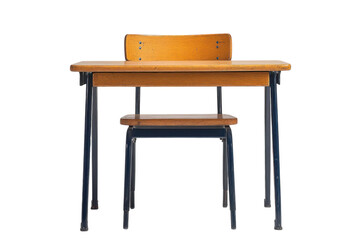 Vintage School Desk Chair Set Wooden Classroom Furniture Education on transparent background