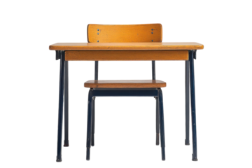 Vintage School Desk Chair Set Wooden Classroom Furniture Education on transparent background