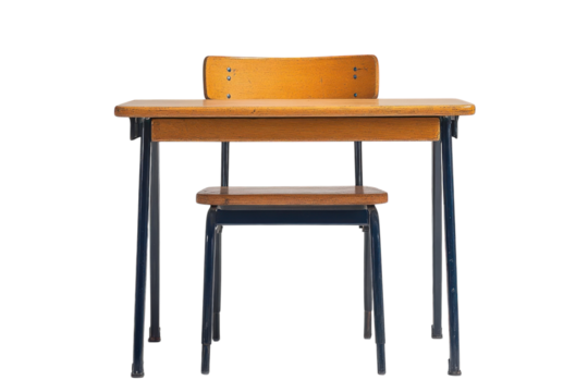 Vintage School Desk Chair Set Wooden Classroom Furniture Education on transparent background