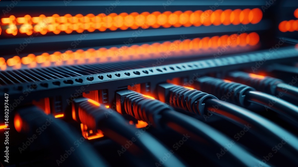 Poster network server data center technology: high-speed internet cables connected