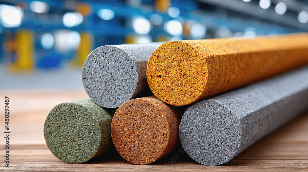 Poster a stack of concrete blocks in a construction materials factory ready for use in building and constru