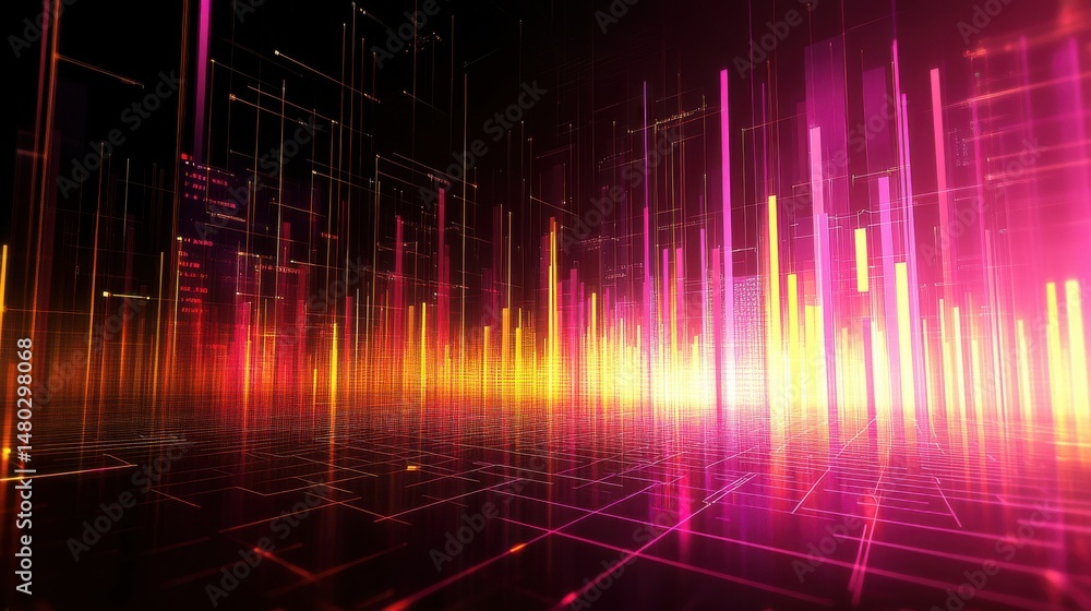 Poster abstract digital waveform with colorful light streaks in space