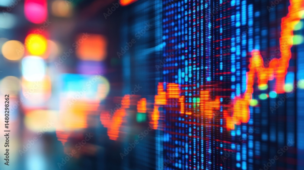 Poster abstract financial data visualization with colorful graph lines