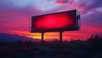 Billboard advertisement against dramatic sunset sky with vivid colors