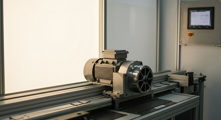 Fototapeta premium Precision engineering: Electric motor assembly on industrial automated testing platform
