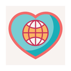 A colorful icon depicting global love and compassion representing worldwide connection and community.