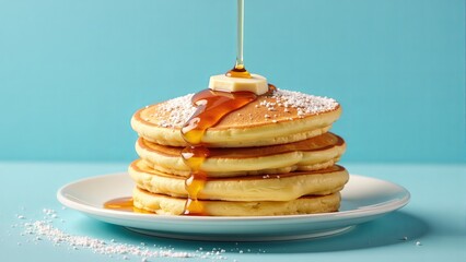 Stack Of Pancakes With Syrup Pouring