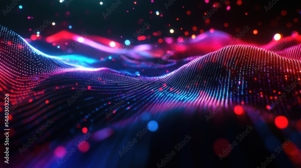 Poster Abstract Colorful Waves of Light with Bokeh Effect in Dark Space