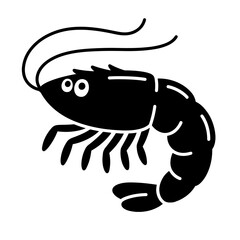 Black and white vector illustration of a cute shrimp.