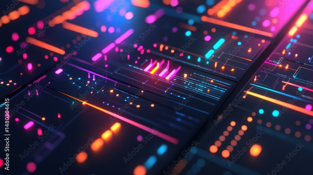 Poster abstract digital background with colorful lines and circuits