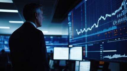 Businessman Analyzing Financial Data in Modern Stock Exchange Office