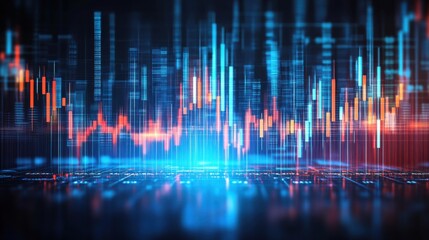 Abstract Digital Financial Data Visualization with Colorful Chart Lines