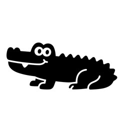 A cute cartoon crocodile, black silhouette on white background. Vector illustration.