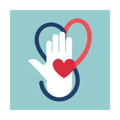 Abstract illustration of a helping hand embracing a heart concept of support and care