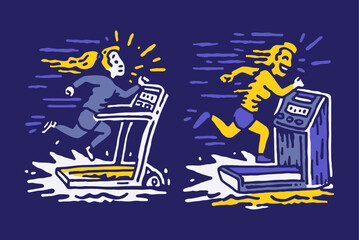 Dynamic Illustration of Running on a Treadmill in Colorful Style
