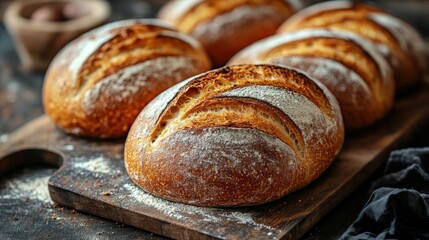 Freshly baked loaves of artisan bread