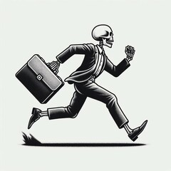 Skeleton Businessman Running with Briefcase Deadline