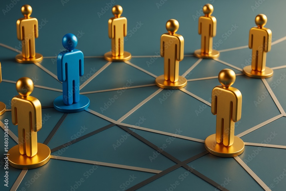 Aufkleber abstract concept of leadership and business network with golden and blue human figures on connected 