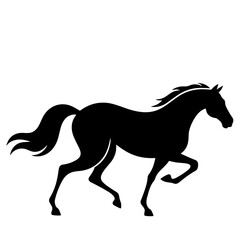 Black silhouette of a running horse on a white background. Vector illustration.