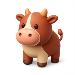 Naklejka premium Adorable Brown Cartoon Cow 3D Render Illustration