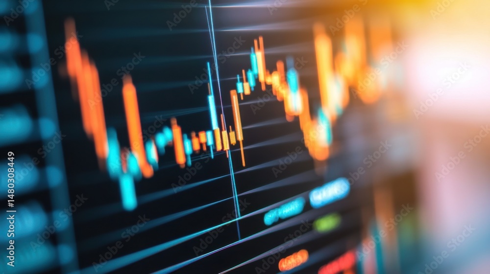 Poster abstract financial chart with colorful candlesticks and grid lines