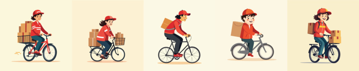 Naklejka premium Bike Courier Delivery with Parcel – Eco-Friendly Shipping and Urban Transport Illustration
