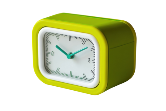 Modern Lime Green Clock Minimalist Design Timepiece Stylish Alarm Clock on transparent background