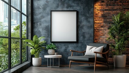 Empty framed picture in modern industrial room.